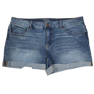 Time & Tru Womens Denim Blue Jean Shorts With Cuffed Hem & Pockets Size16
